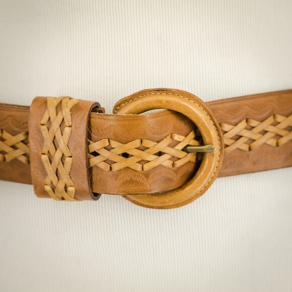 Banana Republic Size Small S Brown Woven Braided Wide Round Buckle Leather Belt main image 7